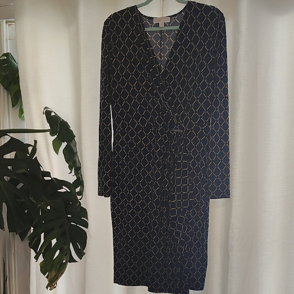 MICHAEL Michael Kors Navy and Gold Patterned Dress